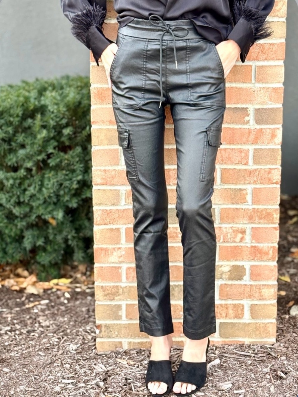 Bevy Flog Ali Vegan Cargo Pant High Waist Drawstring Pull On Trouser Black 29